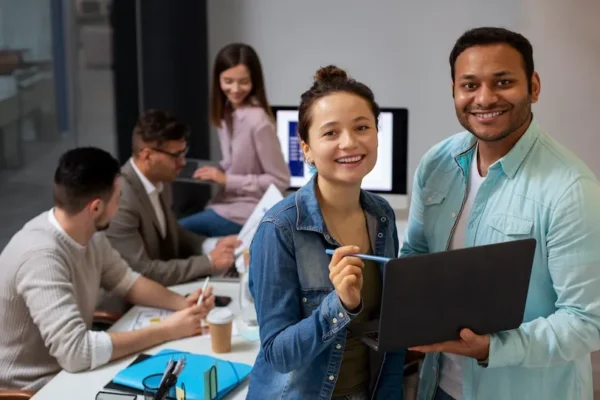 cybersecurity professional jumping with joy because she got promotion due to her soft skills