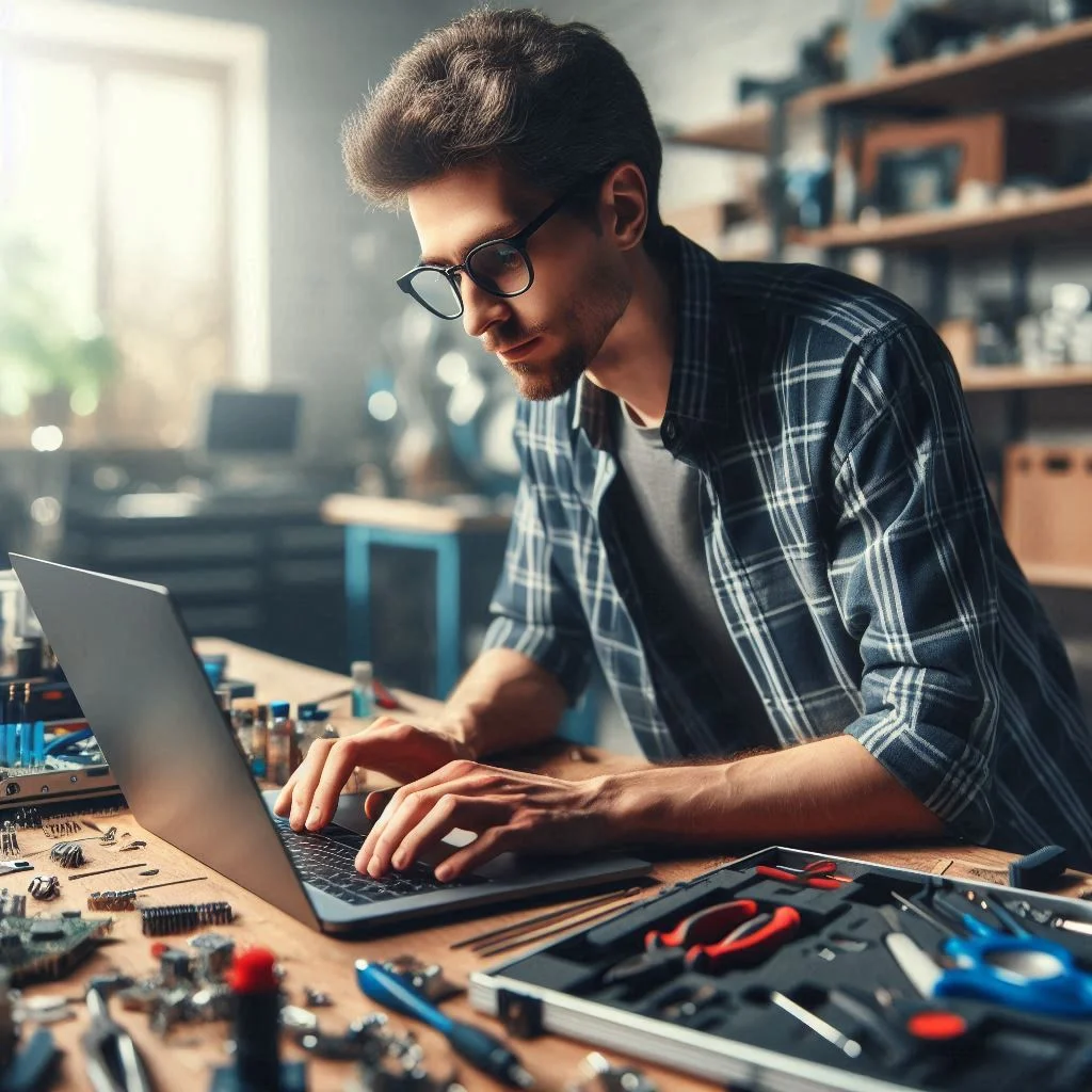 A person repairing laptop.